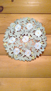 12" Round Table Accent White Daisy Sage Green Pattern