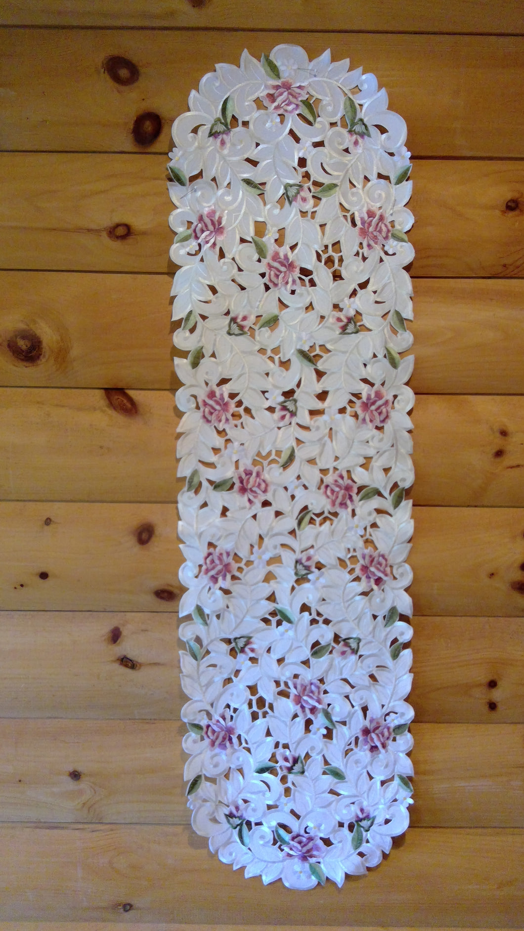 16 x 43 Oval Table Accent Pink Cottage Rose Pattern