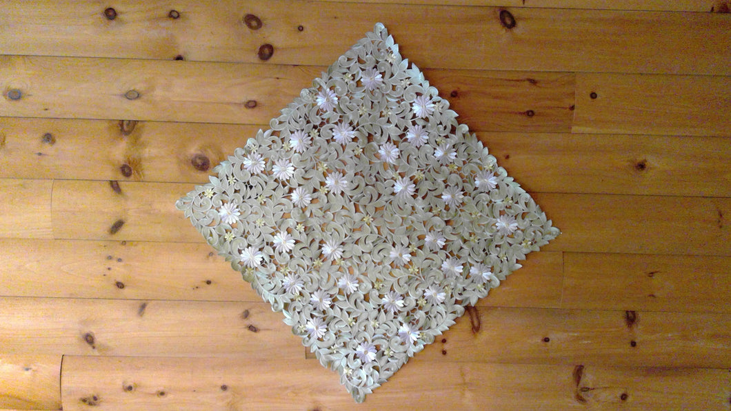 33 x 33 Square Table Accent White Daisy Sage Green Pattern